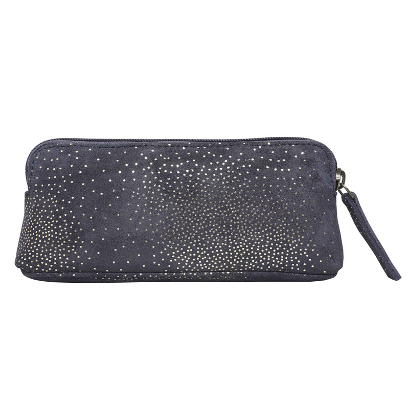 'EMILY' Small Navy & Yellow Gold Sparkle Leather MakeUp Bag