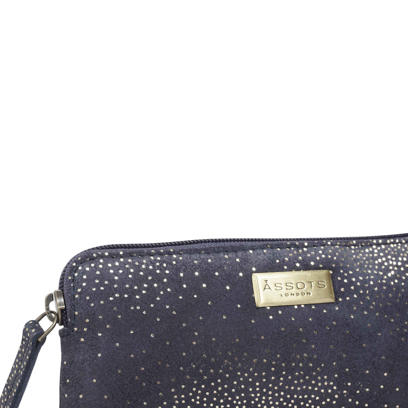 'EMILY' Small Navy & Yellow Gold Sparkle Leather MakeUp Bag