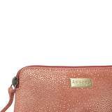 'EMILY' Small Rust Orange & Yellow Gold Sparkle Leather MakeUp Bag