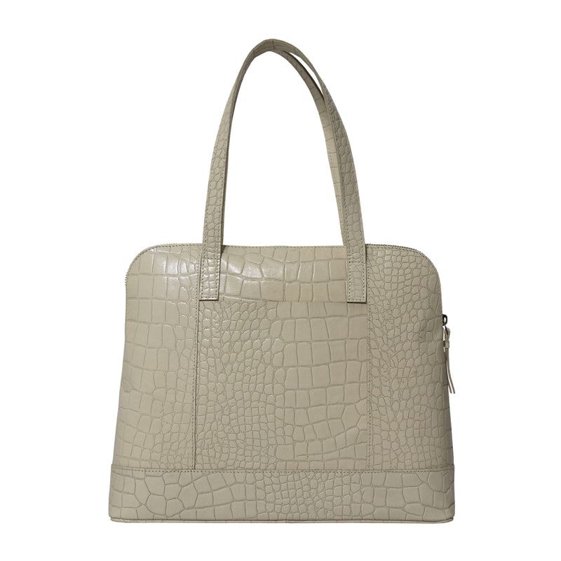 'Eva' Off White Croc Real Leather Designer Unlined Tote Bag