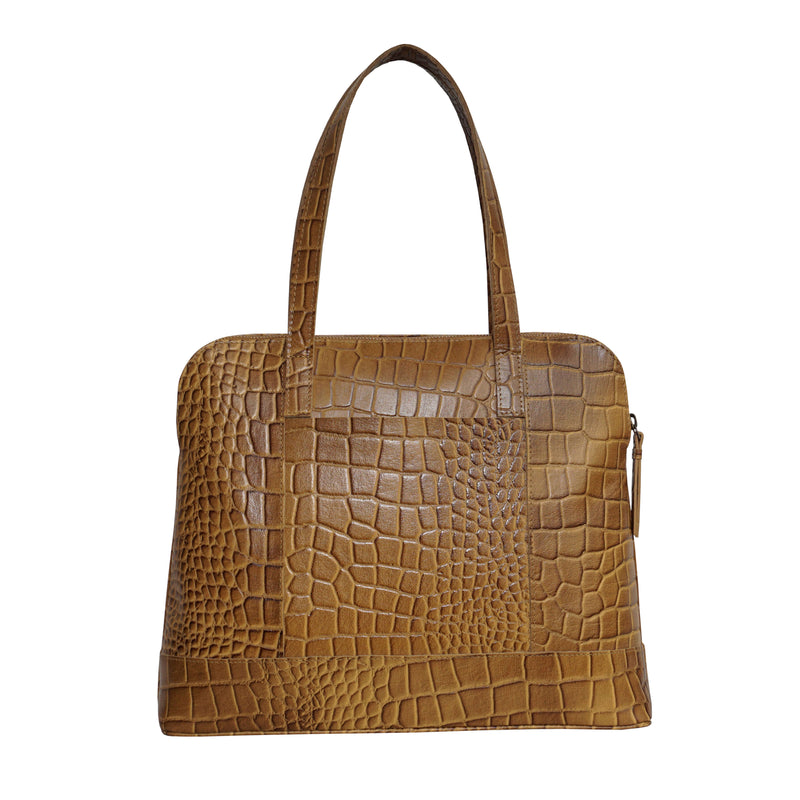 'Eva' Mustard Croc Real Leather Designer Unlined Tote Bag