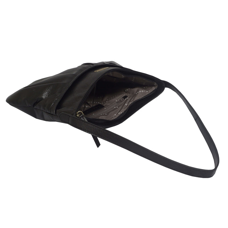 'EVIE' Black Pleated Real Leather Natural Grain Shoulder Bag