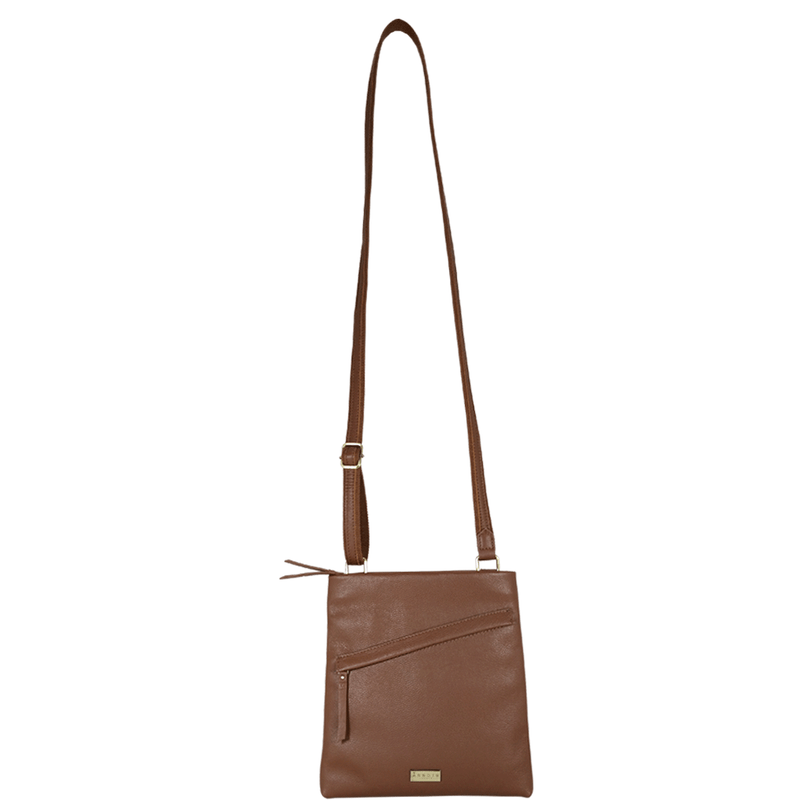 'FLORENCE' Tan Pebble Grain Leather Crossbody Sling Bag