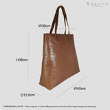 'FREYA' Tan Semi Structured Unlined Croc Leather Tote Bag