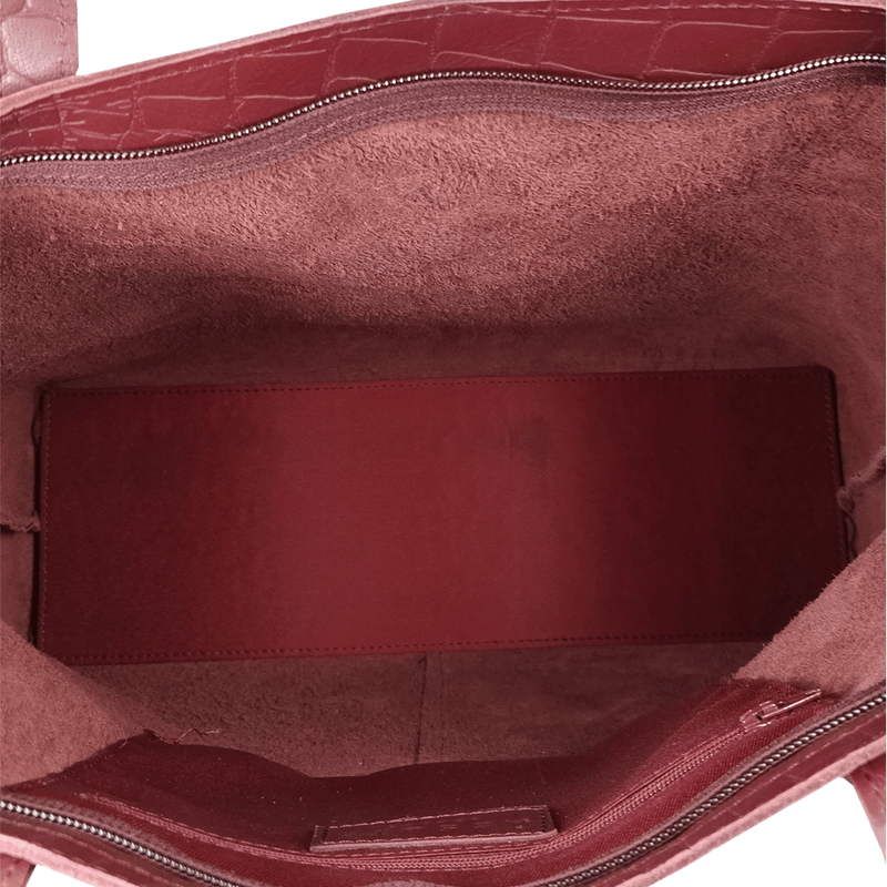 'FREYA' Burgundy Semi Structured Unlined Croc Leather Tote Bag