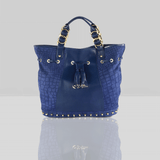 'WINDEMERE' Navy Designer Crocodile Printed Suede Leather Tote Bag