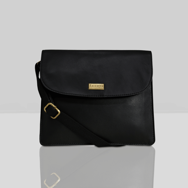 'OSLO' Black Pebble Grain Leather Crossbody Bag