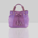 'WINDEMERE' Purple Designer Crocodile Printed Suede Leather Tote Bag