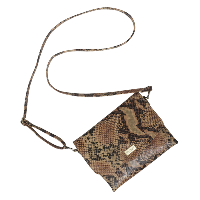 'GEORGIA' Tan Snake Print Real Leather Crossbody Sling Bag