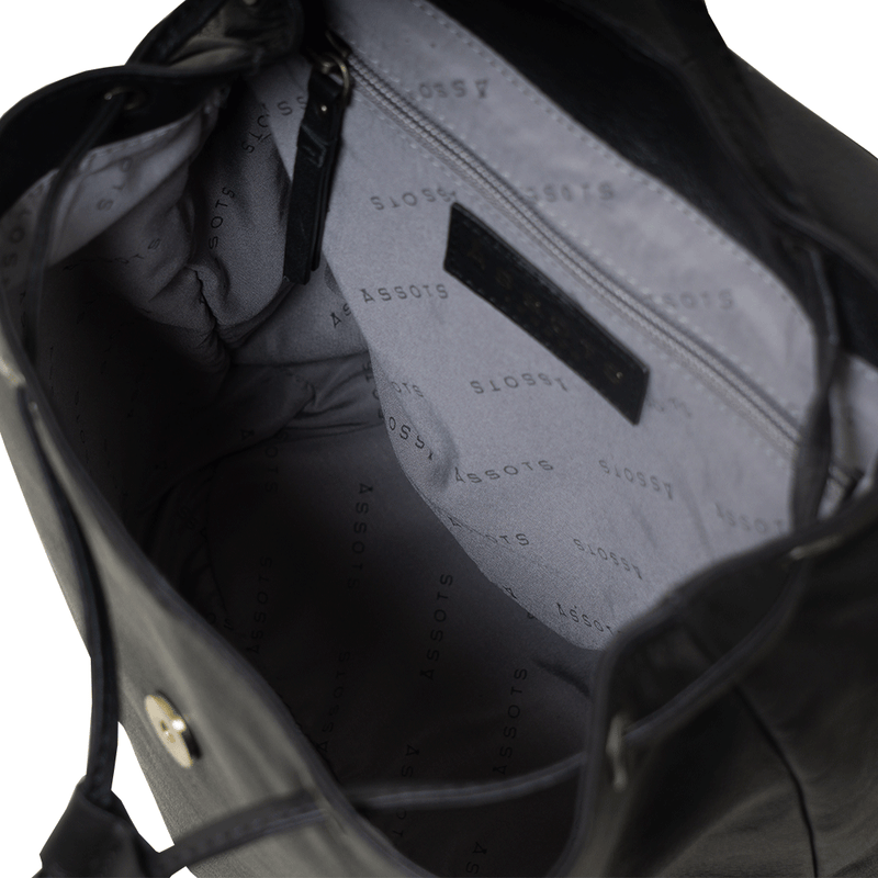 'GRACE' Black Full Grain Leather Flap-over Backpack