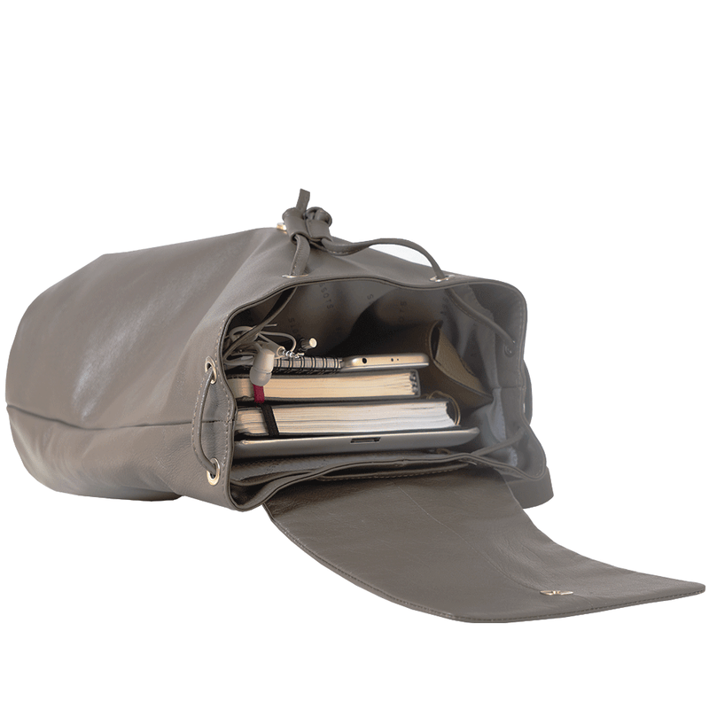 'GRACE' Mokka Brown Full Grain Leather Flap-over Backpack