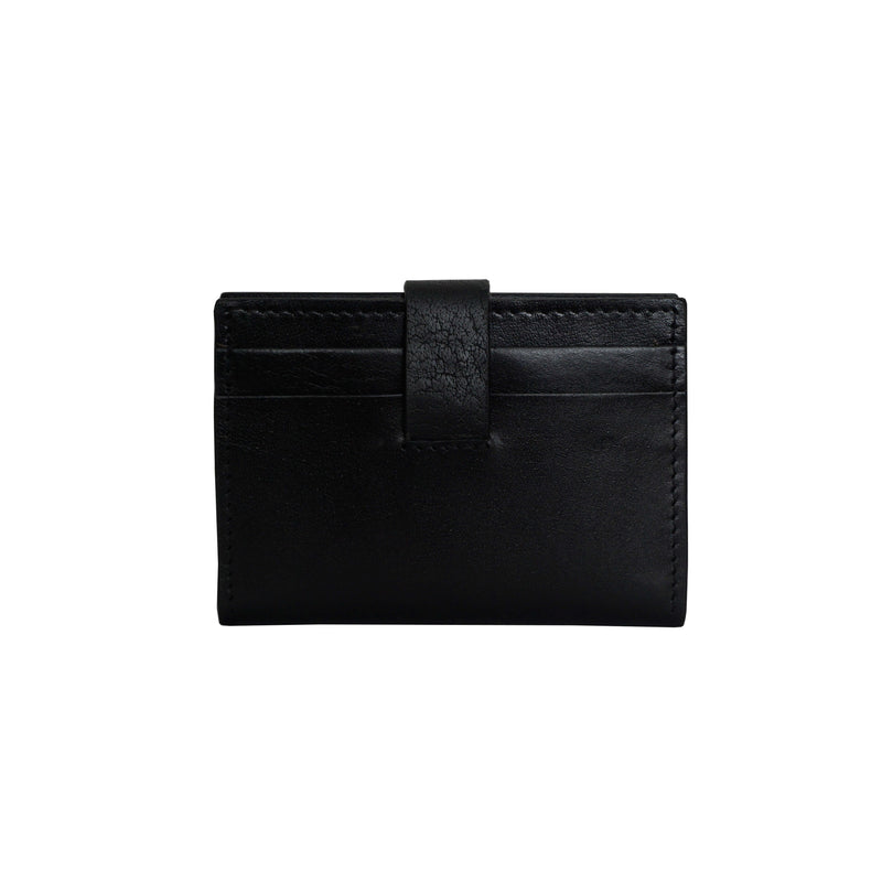 'GROVE' Black Smooth RFID Tab-over Leather Credit Card Holder