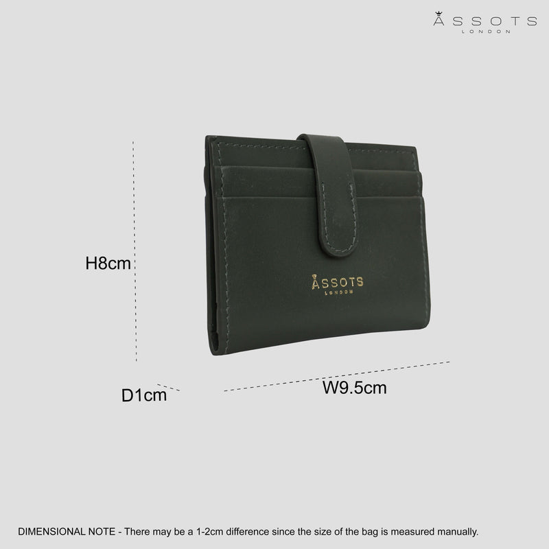 'GROVE' Forest Green Khaki Smooth RFID Tab-over Leather Credit Card Holder