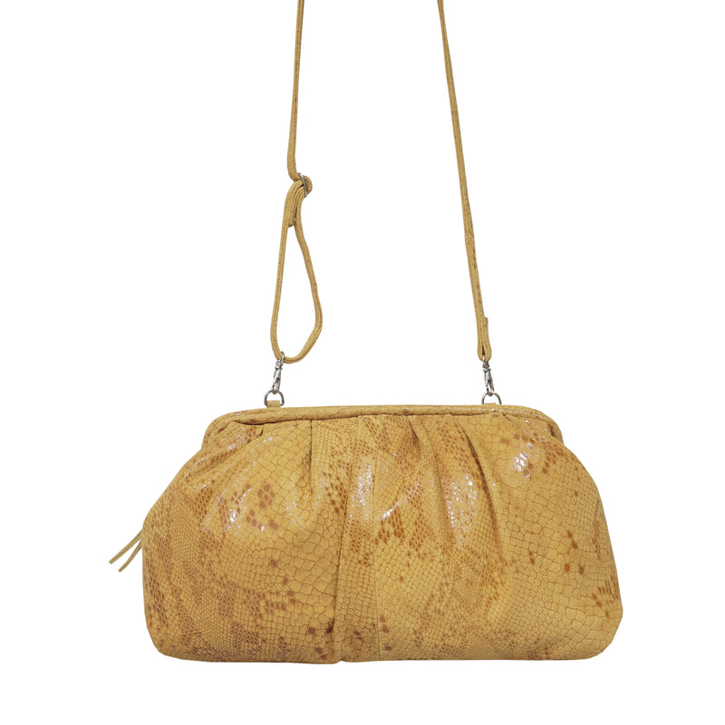 'Harper' Mustard Python Snake Print Real Leather Oversized Clutch Bag