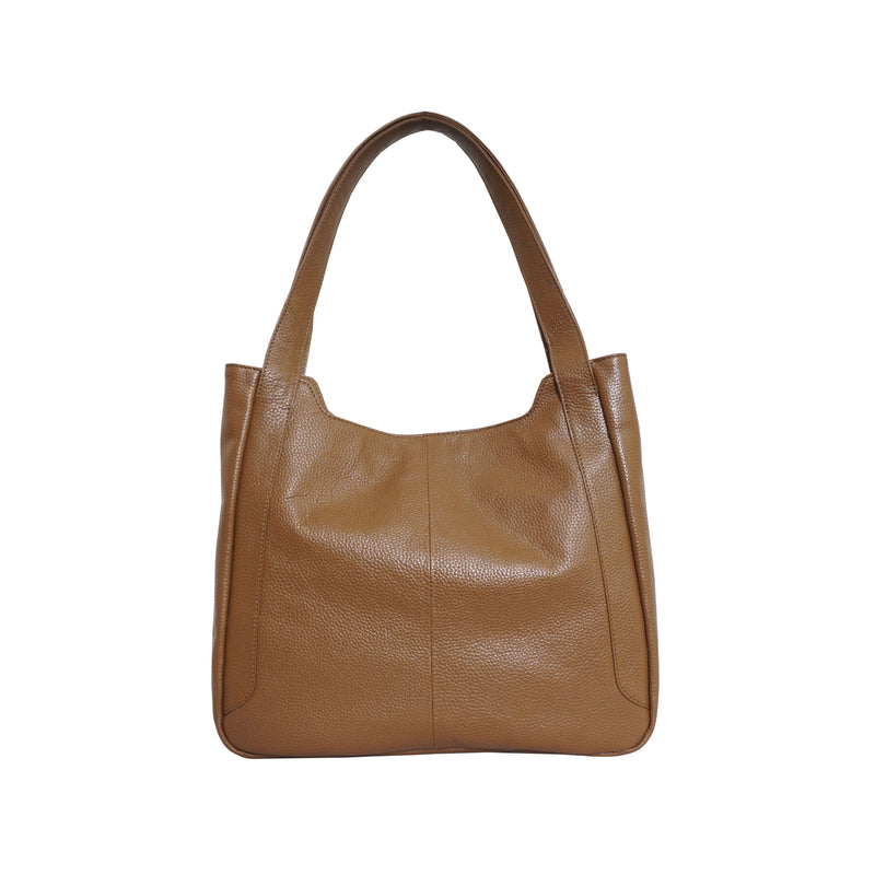'Harriet' Tan Pebble Grain Real Leather Slouchy Hobo Bag