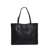 'HELENE' Black Croc Designer Leather Grab Bag