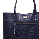 'HELENE' Navy Croc Designer Leather Grab Bag