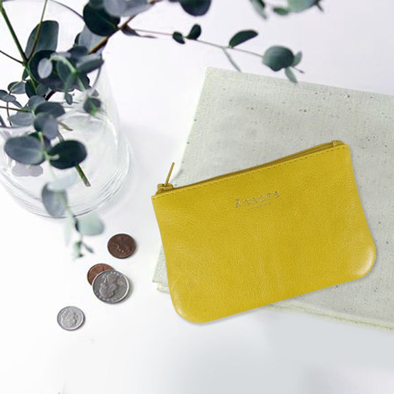 'Poppy' Yellow Full Grain Leather Zip Top Coin Purse