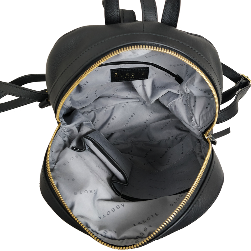 'MANOR' Black Full Grain Leather Zip-top Backpack