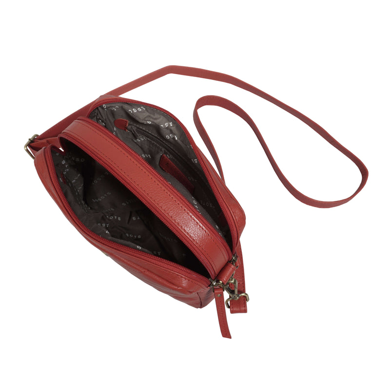 'IRIS' Red Quilted Soft Pebble Grain Leather Crossbody Bag
