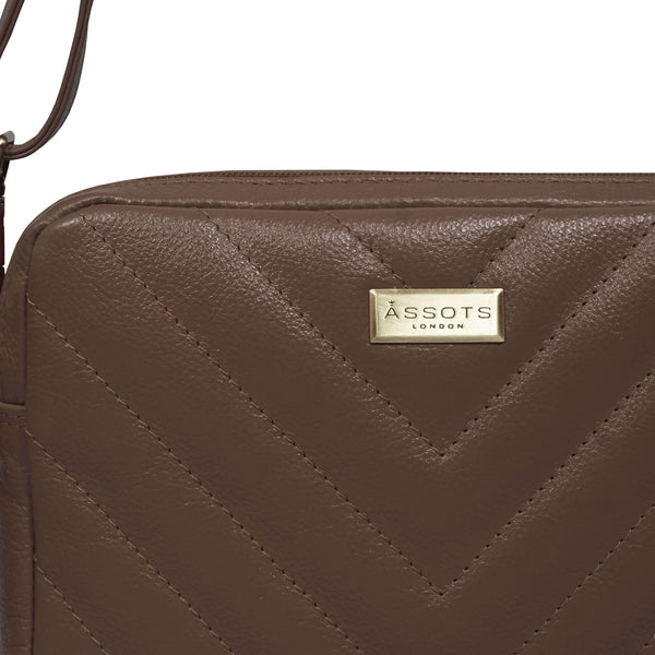 'IRIS' Tan Quilted Soft Pebble Grain Leather Crossbody Bag