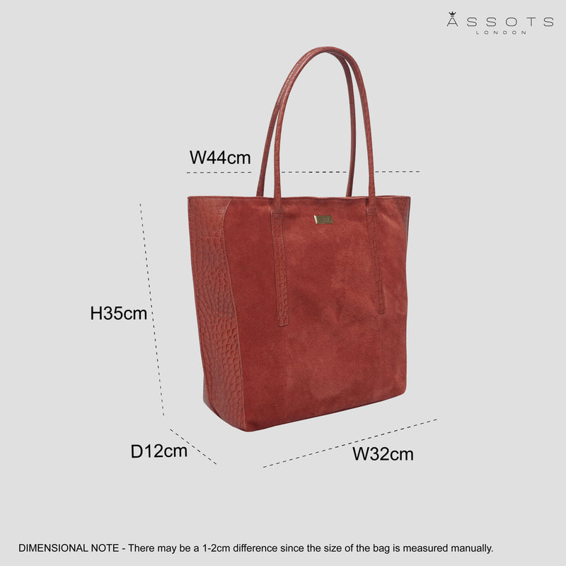 'ISLA' Red Suede + Croc Real Leather Desigacner Large Tote Bag