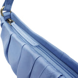 'IVY' Pale Blue Pleated Real Leather Baguette Shoulder Bag