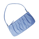 'IVY' Pale Blue Pleated Real Leather Baguette Shoulder Bag