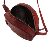 'Jane' Red Croc Leather Round Designer Crossbody Bag