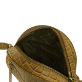 'Jane' Mustard Croc Leather Round Designer Crossbody Bag