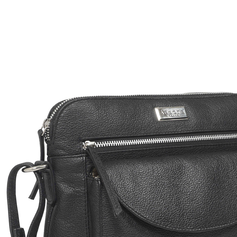 'JEAN' Black Real Soft Pebble Grain Leather Crossbody Bag