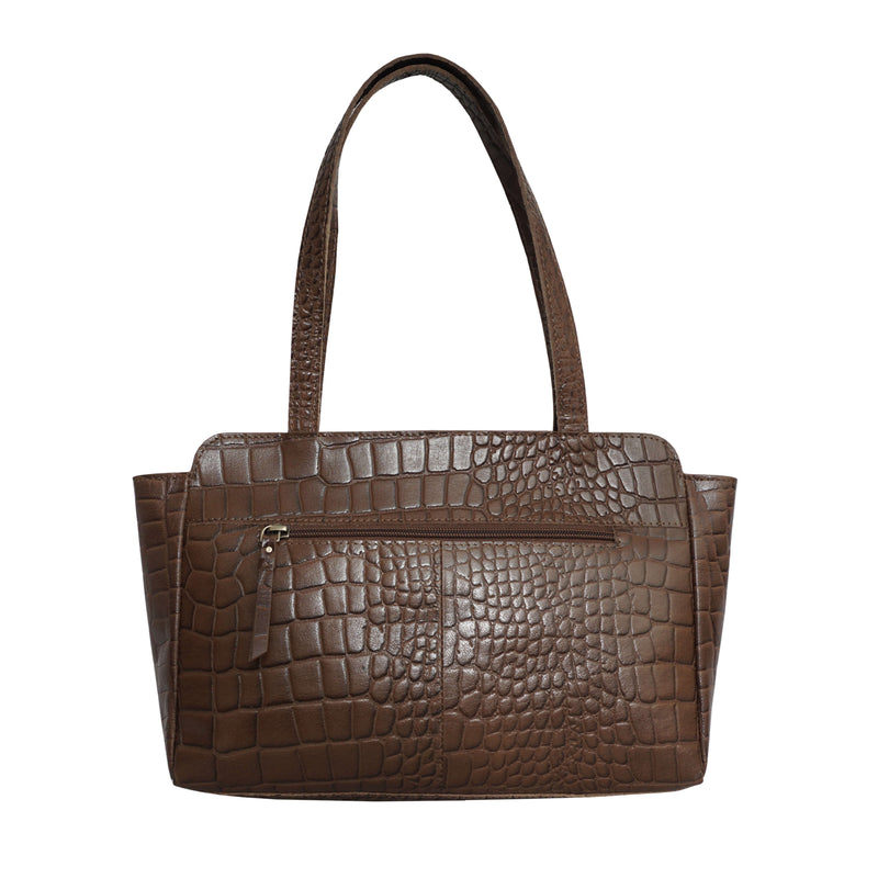 'JUDITH' Tan Croc Real Leather Shoulder Bag