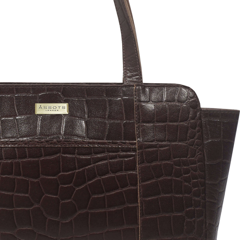 'JUDITH' Brown Croc Real Leather Shoulder Bag