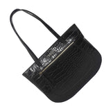 'JULIA' Black Vintage Croc Real Leather Shoulder Work Bag
