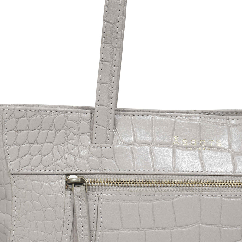 'JULIA' Ice Grey Vintage Croc Real Leather Shoulder Work Bag