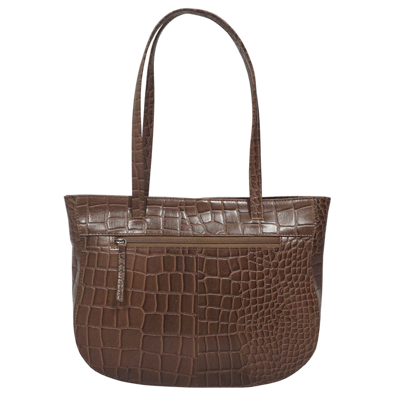 'JULIA' Tan Vintage Croc Real Leather Shoulder Work Bag