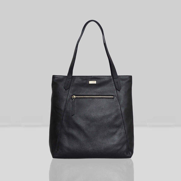 'KATE' Black Soft Natural Pebble Grain Leather Tote Bag