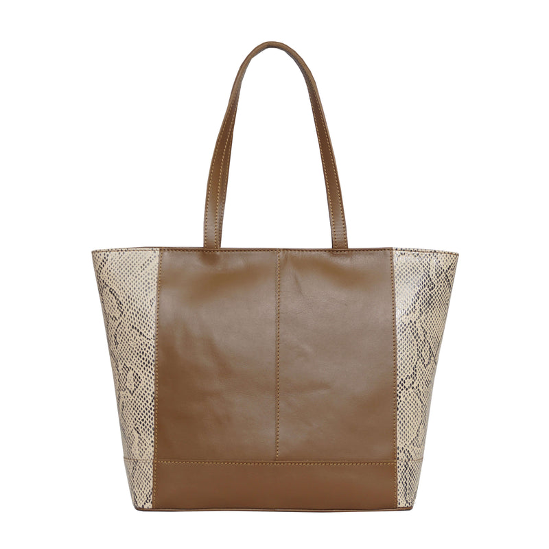 'Klara' Tan Animal Snake Print Real Leather Designer Tote Bag