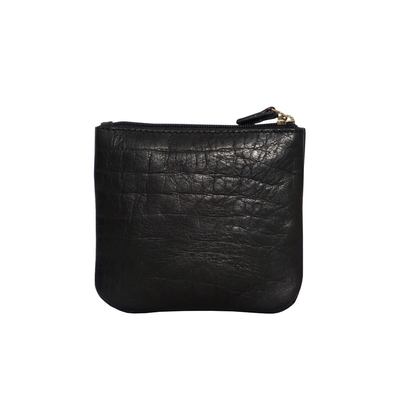 'LAURA' Black Soft Small Zip Top Leather Coin Purse