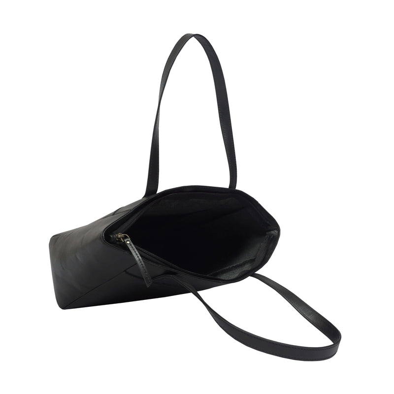 'LINDA' Black Smooth Real Leather Unlined Tote Bag