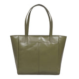 'LINDA' Olive Green Smooth Real Leather Unlined Tote Bag