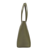 'LINDA' Olive Green Smooth Real Leather Unlined Tote Bag