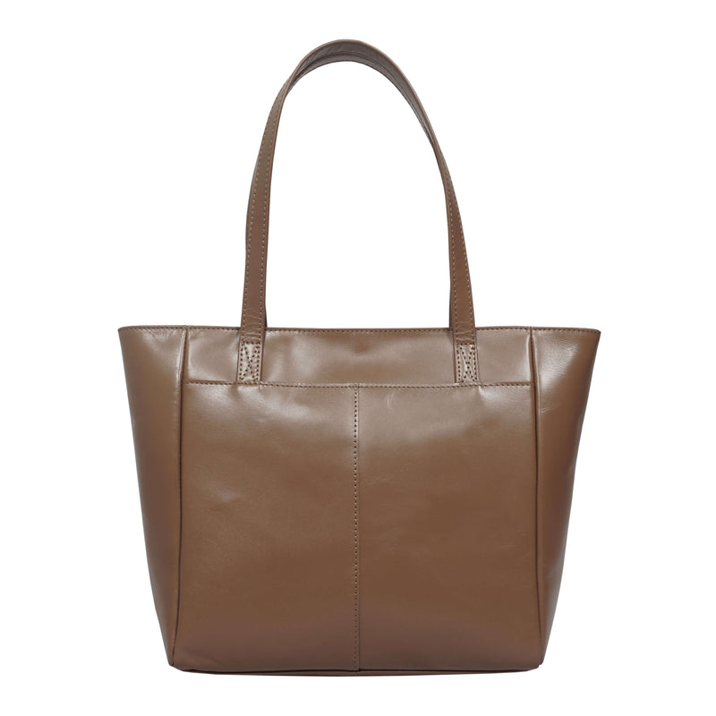 'LINDA' Tan Smooth Real Leather Unlined Tote Bag