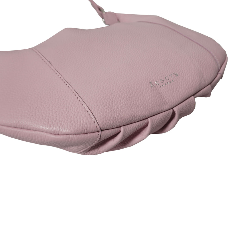 'LUNA' Pastel Pink Pleated Real Leather Shoulder Hobo Bag