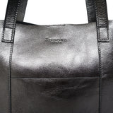 'MAISIE' Pewter Metallic Real Leather Shopper Tote Bag