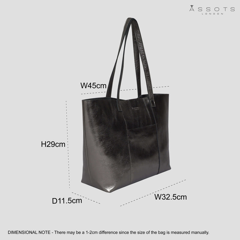 'MAISIE' Pewter Metallic Real Leather Shopper Tote Bag