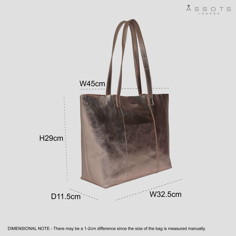 Rose Gold Metallic Real Leather Shopper Unlined Tote Bag for Women