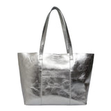 'MAISIE' Silver Metallic Real Leather Shopper Tote Bag