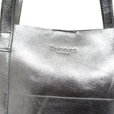 'MAISIE' Silver Metallic Real Leather Shopper Tote Bag