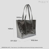 'MAISIE' Silver Metallic Real Leather Shopper Tote Bag